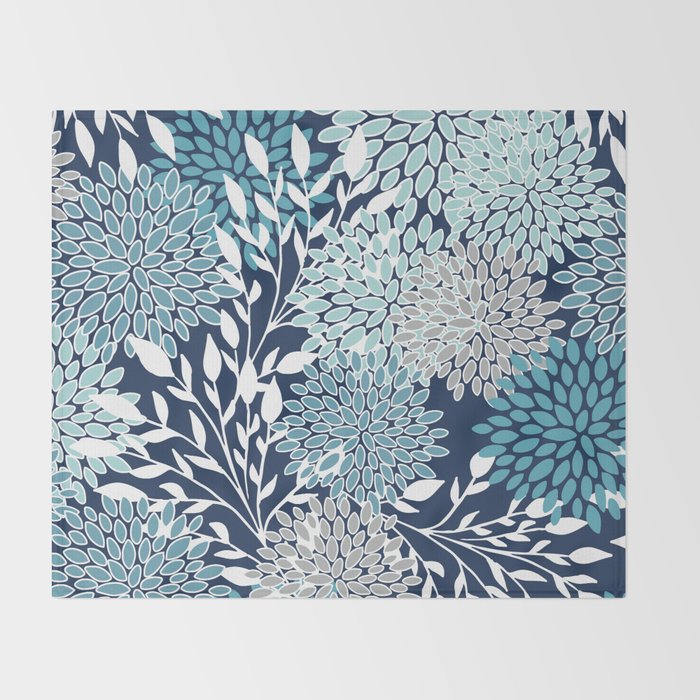 Garden Florals, Navy, Blue, Teal Throw Blanket Gallery Image 2