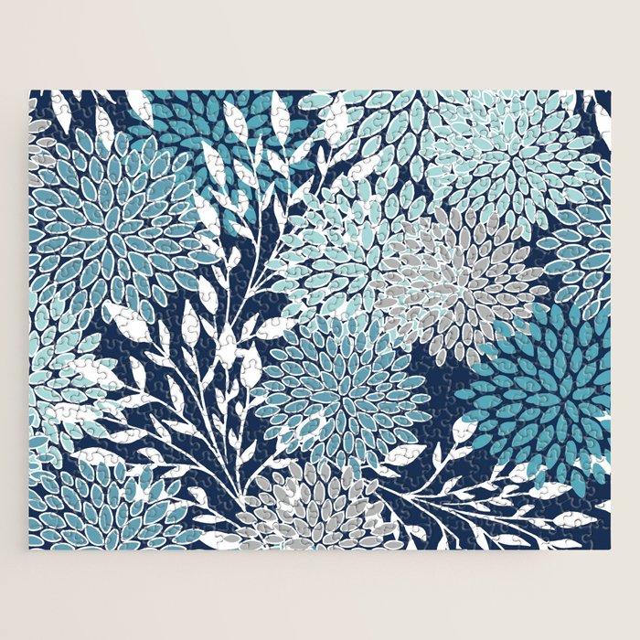 Garden Florals, Navy, Blue, Teal Jigsaw Puzzle Gallery Image 1