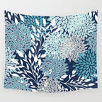 Garden Florals, Navy, Blue, Teal Wall Tapestry Gallery Image 4