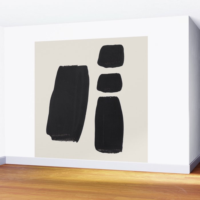 Mid Century Modern Minimalist Abstract Art Brush Strokes Black & White Ink Art Square Shapes Wall Mural Gallery Image 2