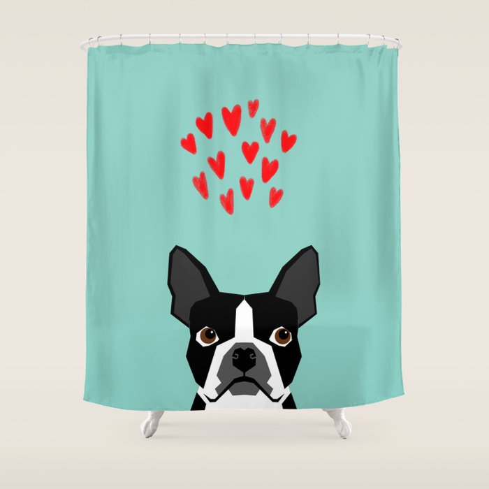 Boston Terrier - Hearts, Cute Funny Dog Cute Valentines Dog, Pet, Cute, Animal, Dog Love,  Shower Curtain Gallery Image 1