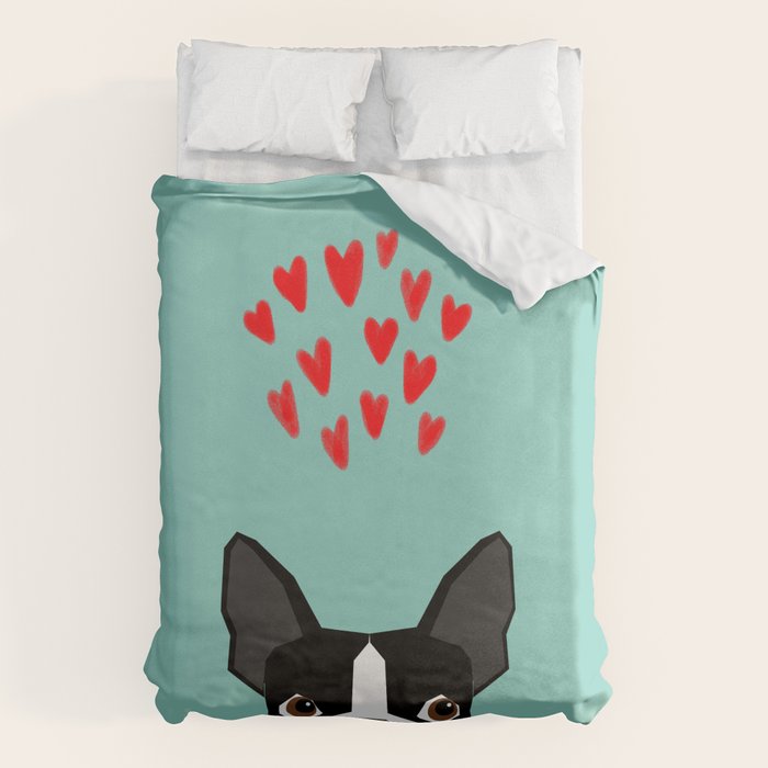 Boston Terrier - Hearts, Cute Funny Dog Cute Valentines Dog, Pet, Cute, Animal, Dog Love,  Duvet Cover Gallery Image 6
