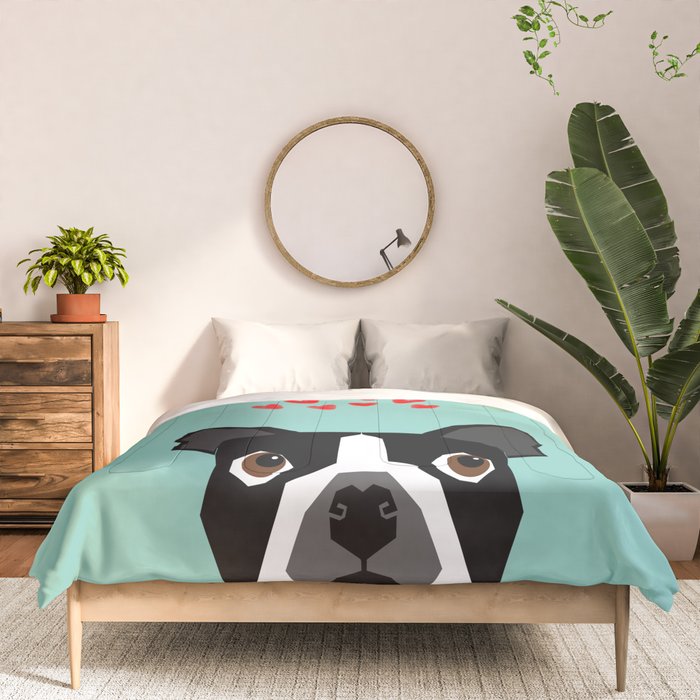 Boston Terrier - Hearts, Cute Funny Dog Cute Valentines Dog, Pet, Cute, Animal, Dog Love,  Comforter Gallery Image 3
