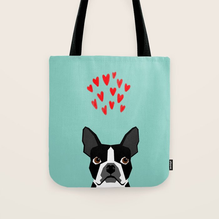 Boston Terrier - Hearts, Cute Funny Dog Cute Valentines Dog, Pet, Cute, Animal, Dog Love,  Tote Bag Gallery Image 1