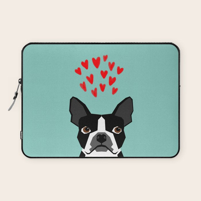Boston Terrier - Hearts, Cute Funny Dog Cute Valentines Dog, Pet, Cute, Animal, Dog Love,  Laptop Sleeve Gallery Image 1