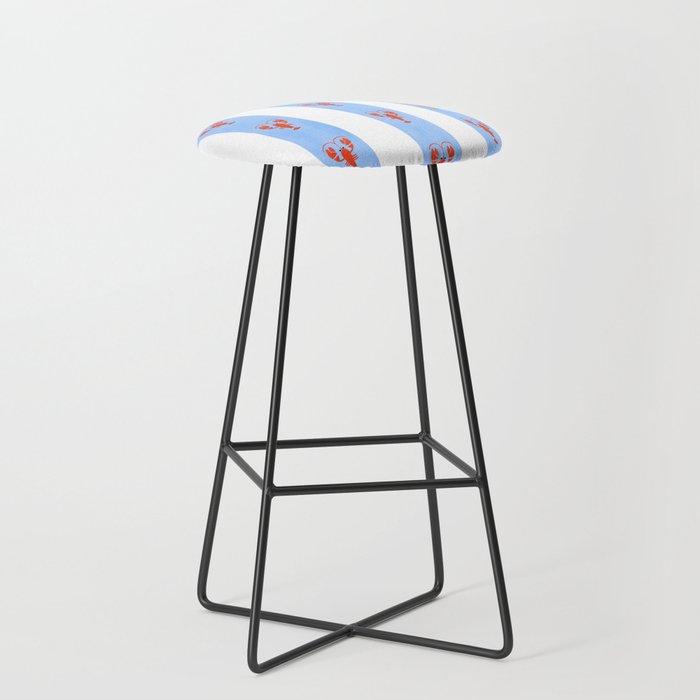 Red Lobsters On Hand-Painted Bright Blue Stripes Stool Gallery Image 1