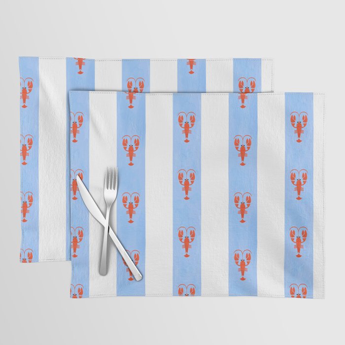 Red Lobsters On Hand-Painted Bright Blue Stripes Placemat Gallery Image 1
