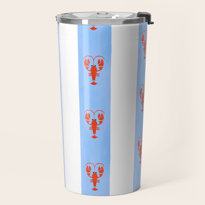 Red Lobsters On Hand-Painted Bright Blue Stripes Travel Mug Gallery Image 2