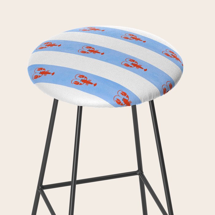 Red Lobsters On Hand-Painted Bright Blue Stripes Stool Gallery Image 2