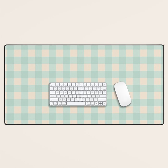Retro Green Blue Gingham Desk Mat Gallery Image 1