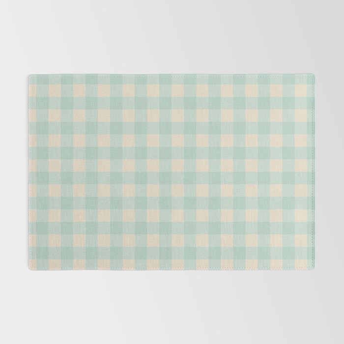 Retro Green Blue Gingham Rug Gallery Image 2