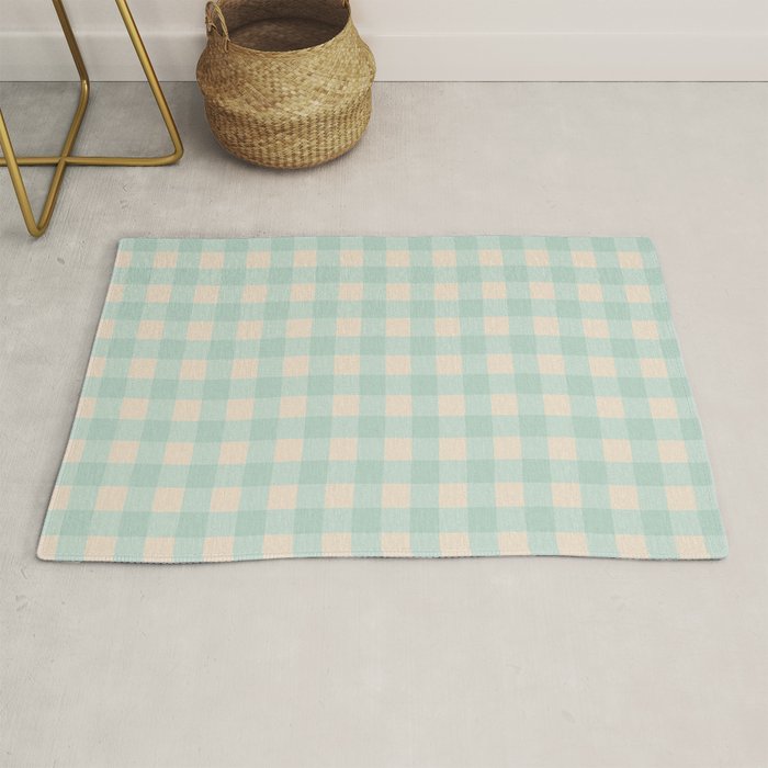 Retro Green Blue Gingham Rug Gallery Image 1