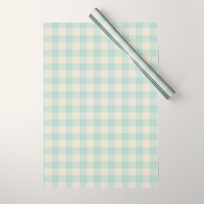 Retro Green Blue Gingham Wrapping Paper Gallery Image 1