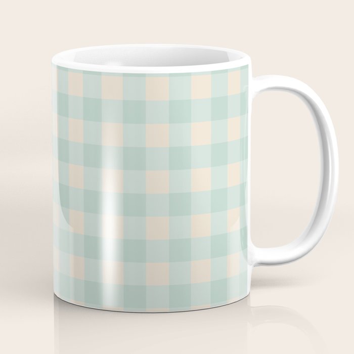 Retro Green Blue Gingham Coffee Mug Gallery Image 1