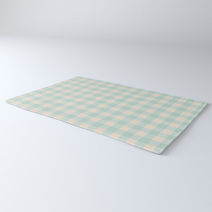 Retro Green Blue Gingham Rug Gallery Image 3