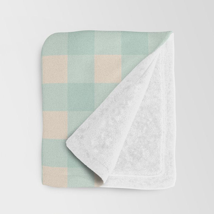 Retro Green Blue Gingham Throw Blanket Gallery Image 3