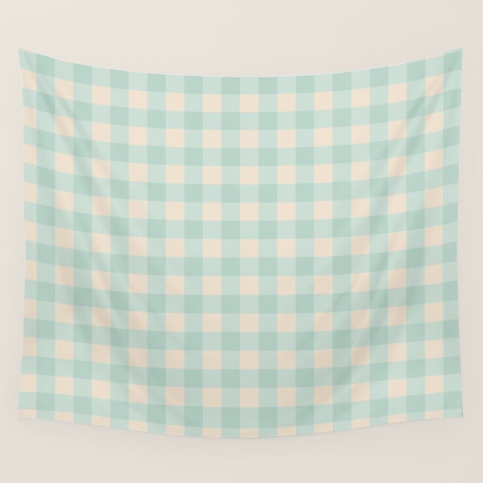 Retro Green Blue Gingham Wall Tapestry Gallery Image 4