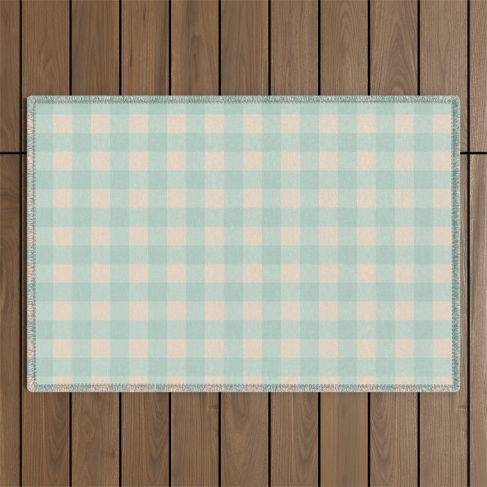 Retro Green Blue Gingham Outdoor Rug Gallery Image 1