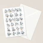 Dinosaur alphabet in muted shades of blue, grey and green Stationery Card Gallery Image 2