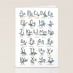 Dinosaur alphabet in muted shades of blue, grey and green Stationery Card Gallery Image 2