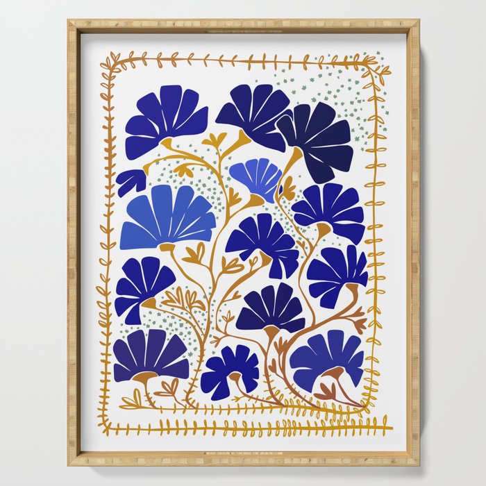 Klimts always blooming good mood bright blue Serving Tray Gallery Image 1