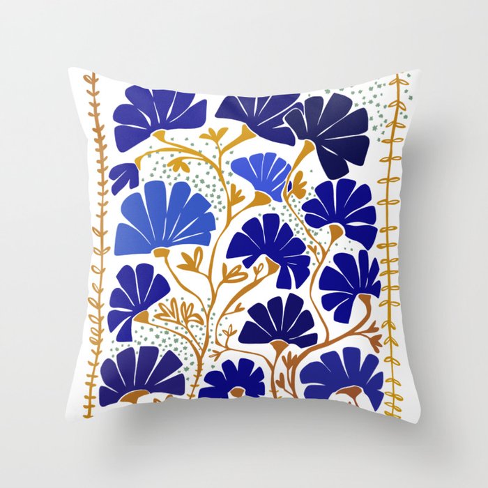 Klimts always blooming good mood bright blue Throw Pillow Gallery Image 6