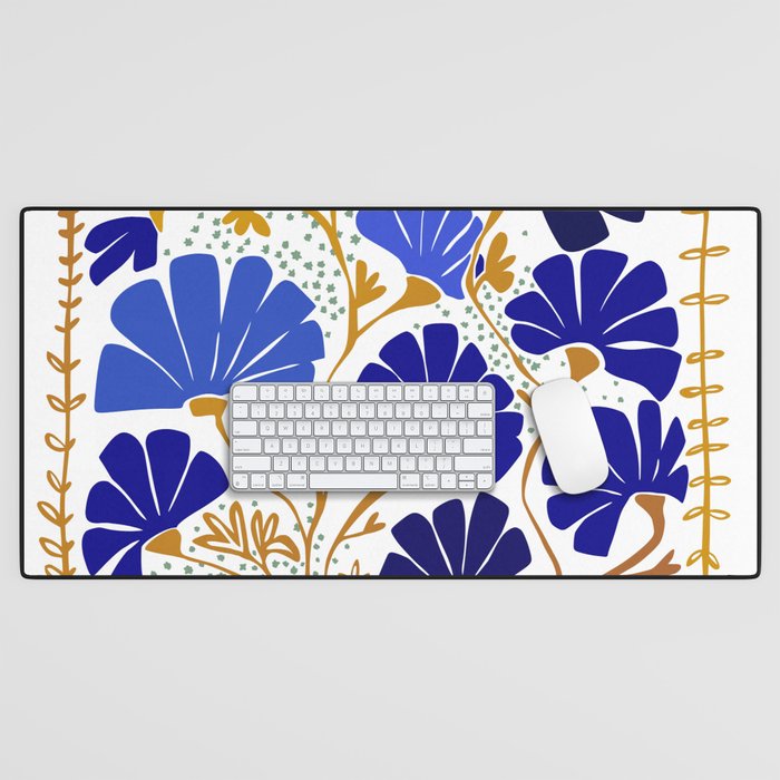 Klimts always blooming good mood bright blue Desk Mat Gallery Image 1