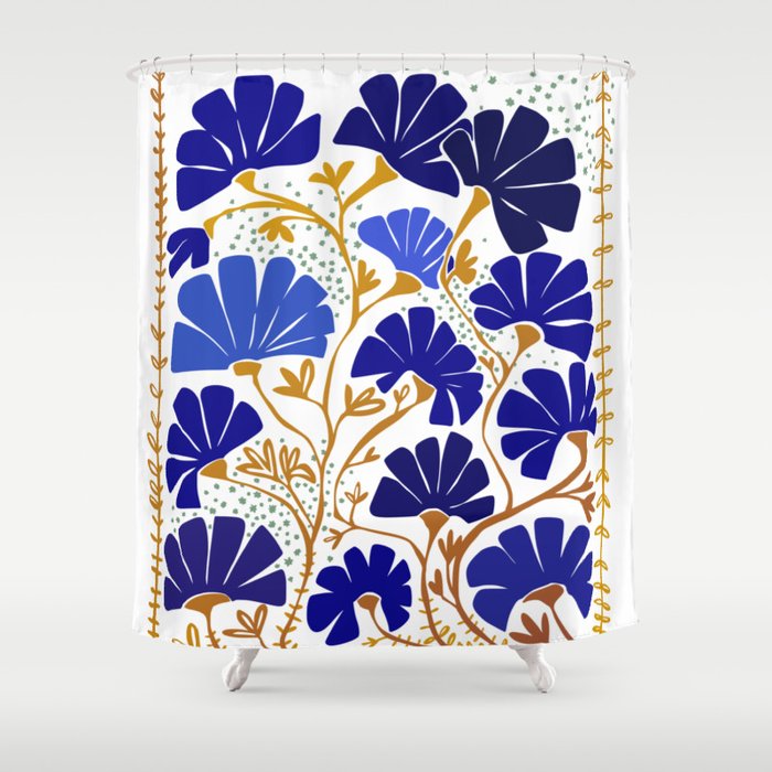 Klimts always blooming good mood bright blue Shower Curtain Gallery Image 1