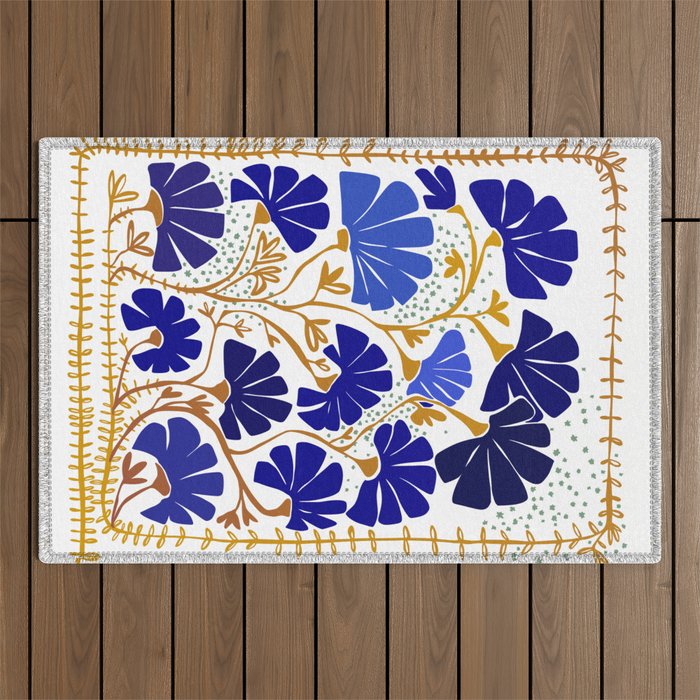 Klimts always blooming good mood bright blue Outdoor Rug Gallery Image 1