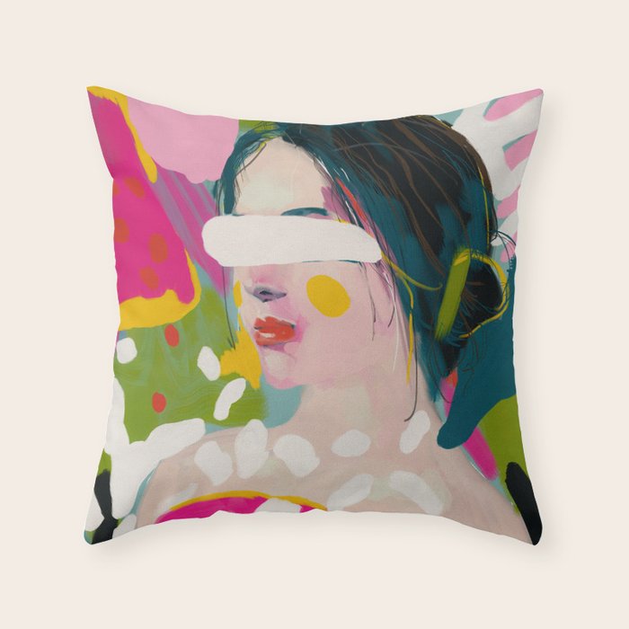 look at me, woman portrait contemporary Throw Pillow Gallery Image 6