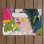 look at me, woman portrait contemporary Outdoor Rug Gallery Image 1