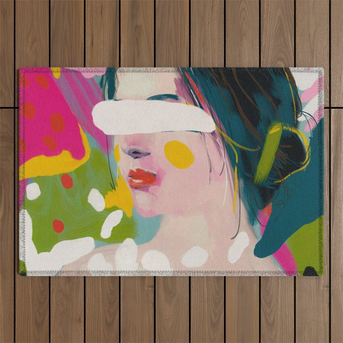 look at me, woman portrait contemporary Outdoor Rug Gallery Image 1