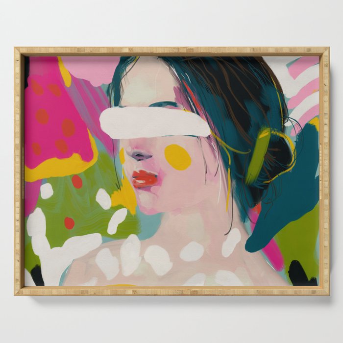 look at me, woman portrait contemporary Serving Tray Gallery Image 1