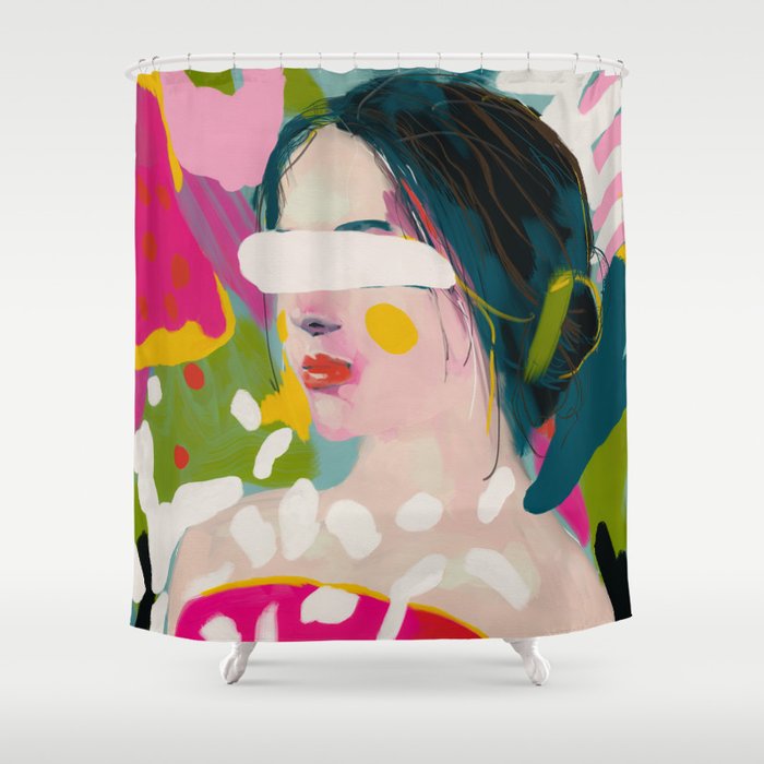 look at me, woman portrait contemporary Shower Curtain Gallery Image 1
