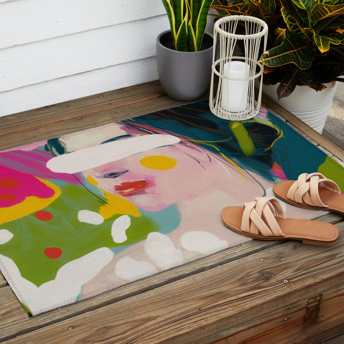 look at me, woman portrait contemporary Outdoor Rug Gallery Image 2