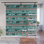 Fluffy and bright fair isle knitting doggie friends // pine and java green background brown orange white and grey dog breeds  Wall Mural Gallery Image 1