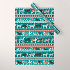Fluffy and bright fair isle knitting doggie friends // pine and java green background brown orange white and grey dog breeds  Wrapping Paper Gallery Image 1