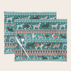 Fluffy and bright fair isle knitting doggie friends // pine and java green background brown orange white and grey dog breeds  Placemat Gallery Image 1