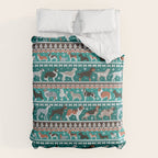 Fluffy and bright fair isle knitting doggie friends // pine and java green background brown orange white and grey dog breeds  Comforter Gallery Image 6