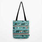Fluffy and bright fair isle knitting doggie friends // pine and java green background brown orange white and grey dog breeds  Tote Bag Gallery Image 2