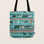 Fluffy and bright fair isle knitting doggie friends // pine and java green background brown orange white and grey dog breeds  Tote Bag Gallery Image 1