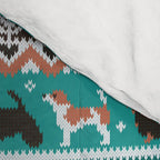 Fluffy and bright fair isle knitting doggie friends // pine and java green background brown orange white and grey dog breeds  Comforter Gallery Image 4