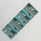 Fluffy and bright fair isle knitting doggie friends // pine and java green background brown orange white and grey dog breeds  Yoga Mat Gallery Image 1