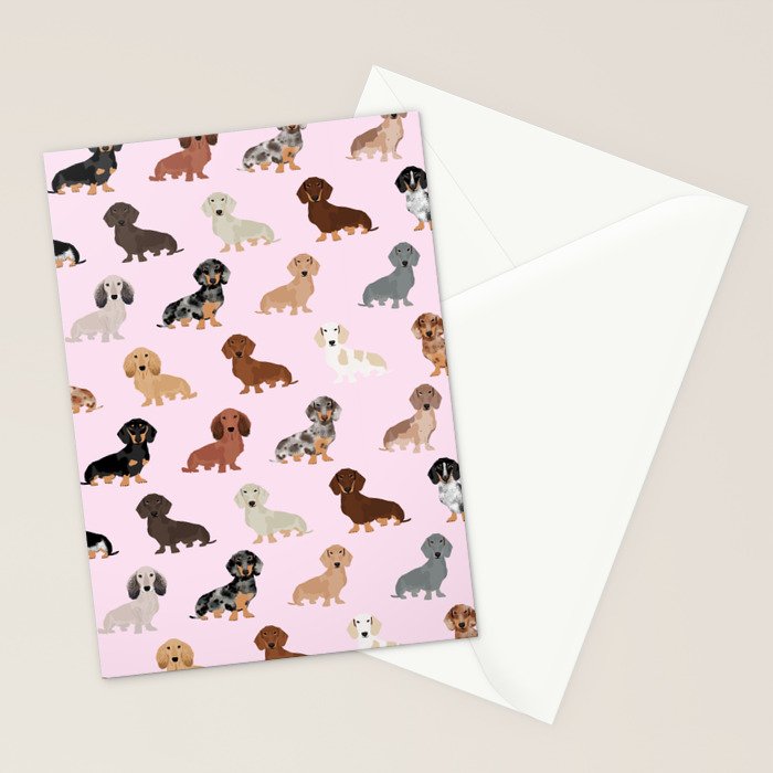 Dachshund dog breed pet pattern doxie coats dapple merle red black and tan Stationery Card Gallery Image 2