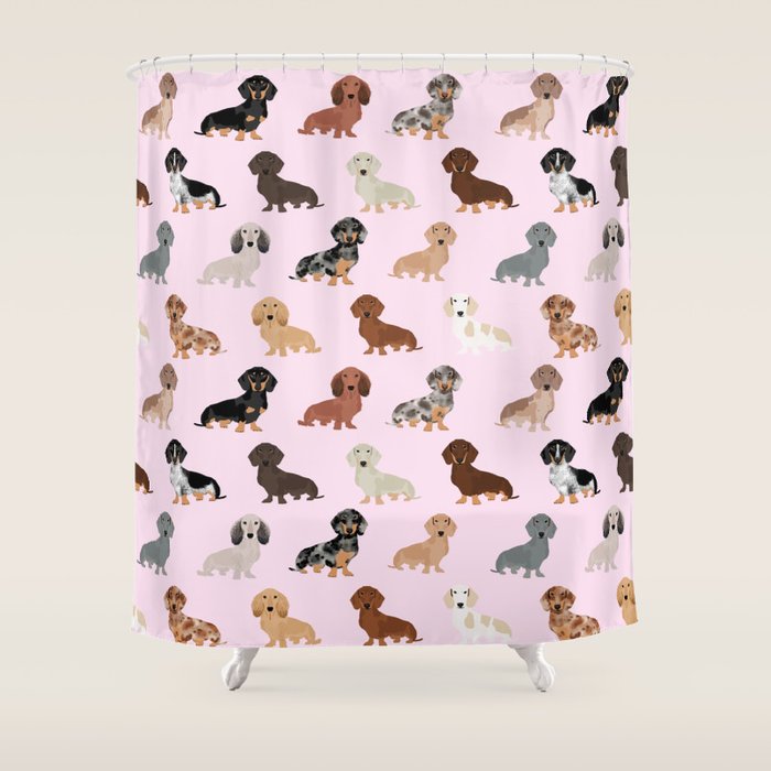 Dachshund dog breed pet pattern doxie coats dapple merle red black and tan Shower Curtain Gallery Image 1