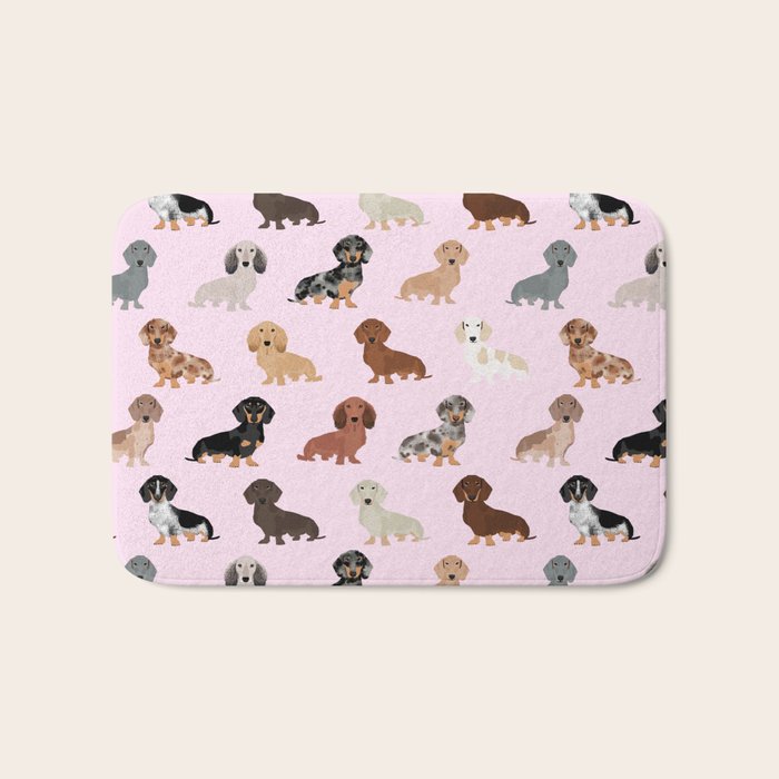 Dachshund dog breed pet pattern doxie coats dapple merle red black and tan Bath Mat Gallery Image 1