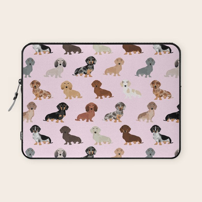 Dachshund dog breed pet pattern doxie coats dapple merle red black and tan Laptop Sleeve Gallery Image 1
