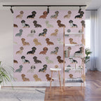 Dachshund dog breed pet pattern doxie coats dapple merle red black and tan Wall Mural Gallery Image 1
