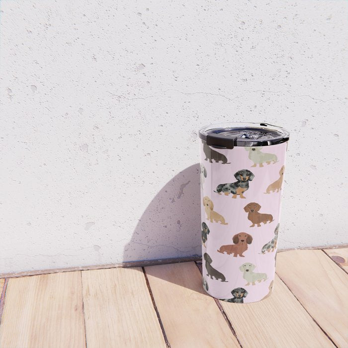 Dachshund dog breed pet pattern doxie coats dapple merle red black and tan Travel Mug Gallery Image 4