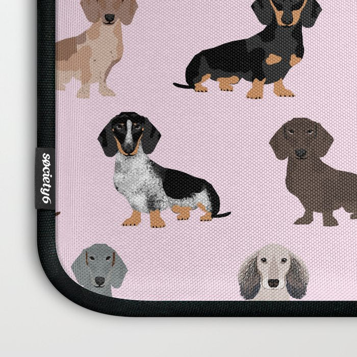 Dachshund dog breed pet pattern doxie coats dapple merle red black and tan Laptop Sleeve Gallery Image 3